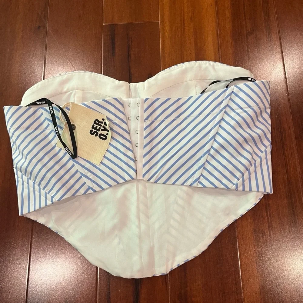 New NWT SER.O.YA Blue Corset Top Melanie Stripe Strapless Sleeveless Bustier S - Picture 2 of 6